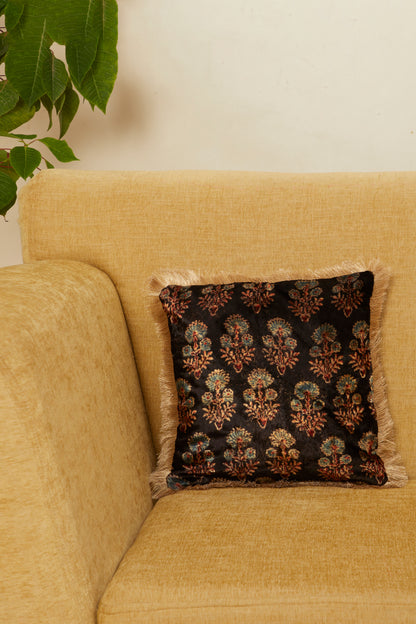 Phool Velvet Ajrakh Square Cushion Cover