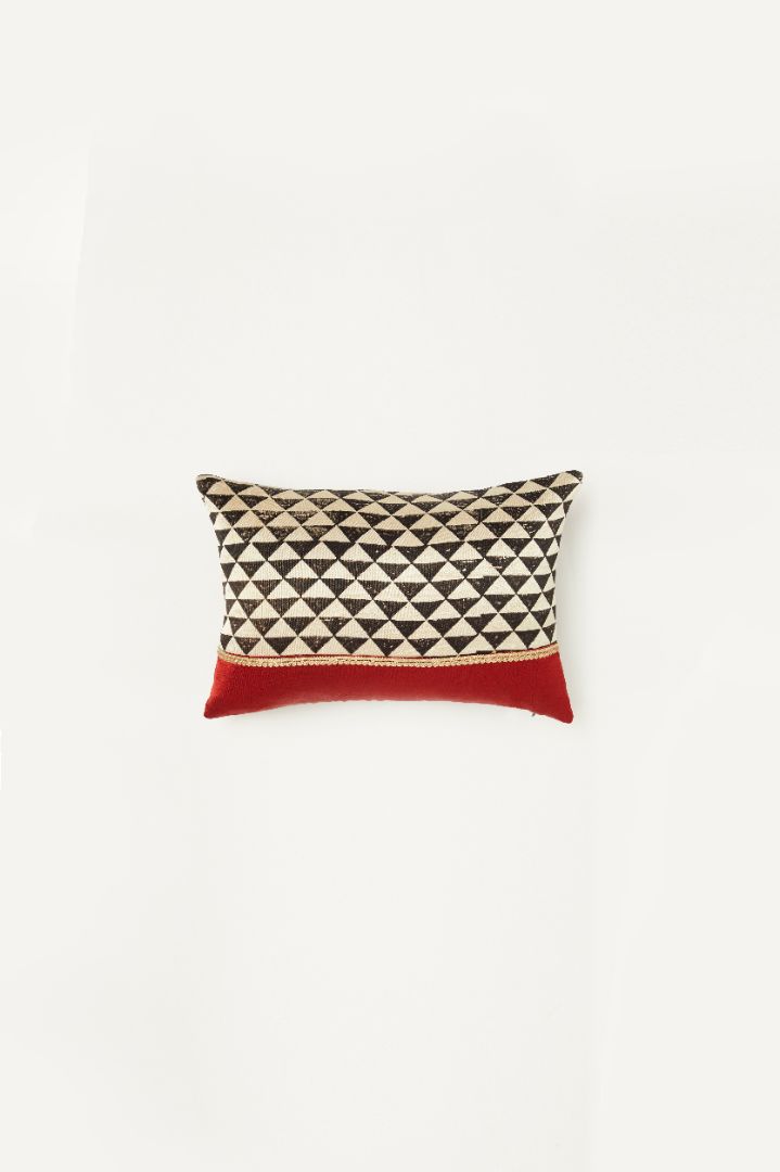 Trikoun Red Mashru Ajrakh Rectangle Cushion Cover