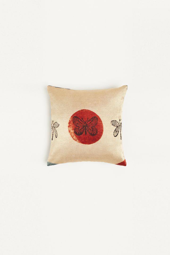 Titli Red Mashru Ajrakh Square Cushion Cover