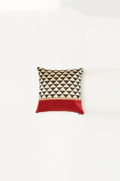 Trikoun Red Mashru Ajrakh Square Cushion Cover