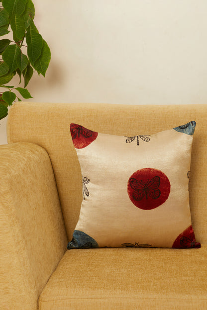 Titli Red Mashru Ajrakh Square Cushion Cover