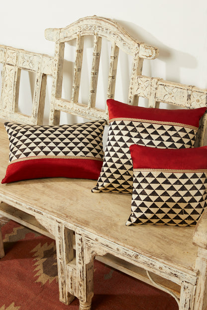 Trikoun Red Mashru Ajrakh Square Cushion Cover