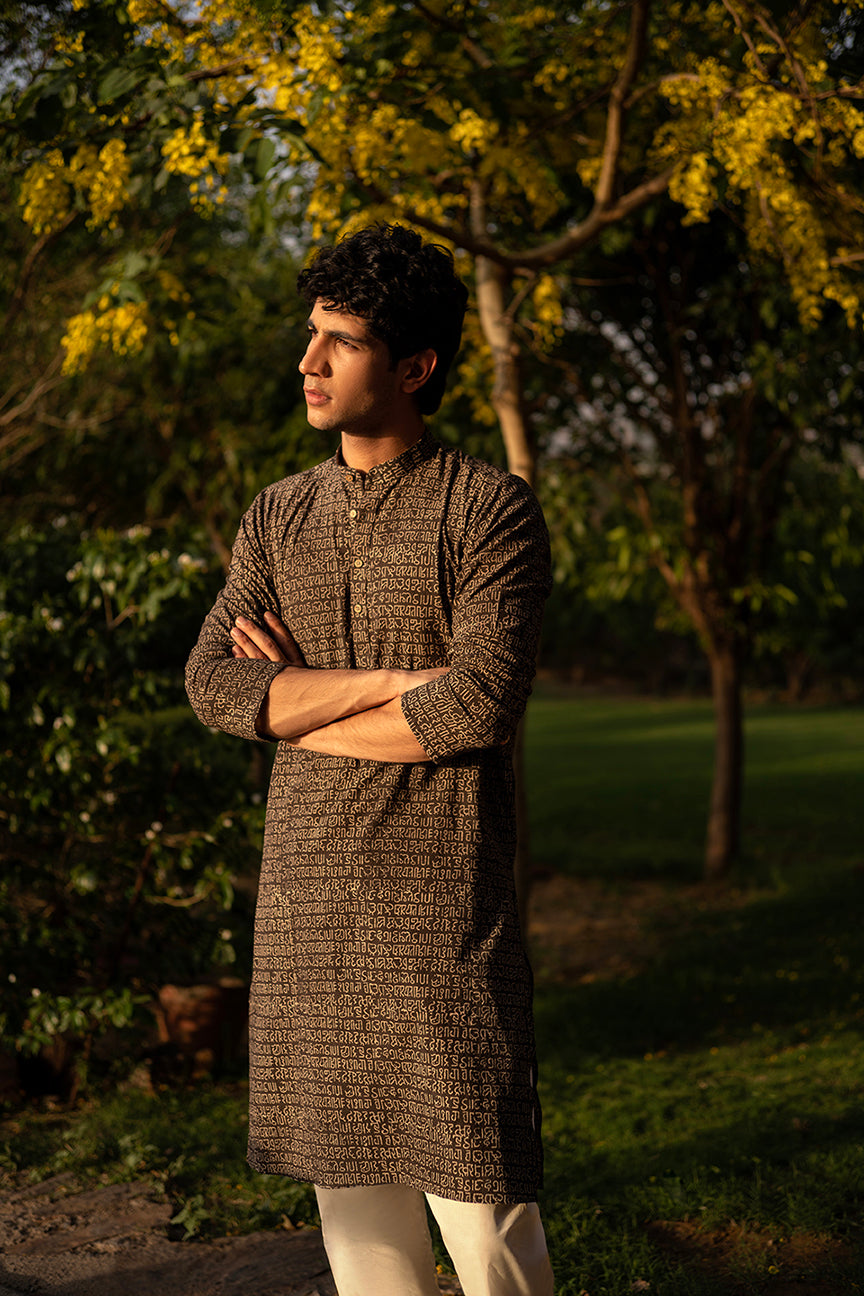 Kachchh Stone Grey Cotton Kurta