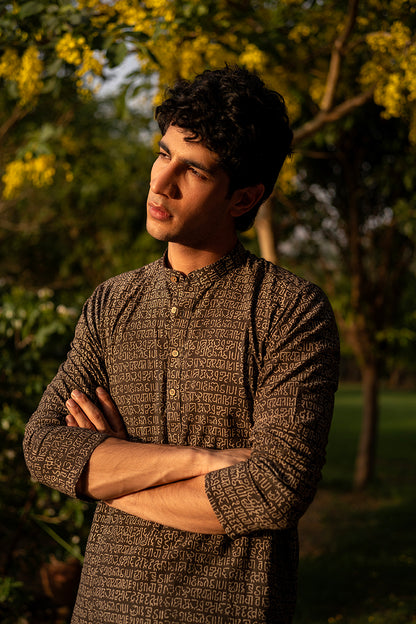 Kachchh Stone Grey Cotton Kurta