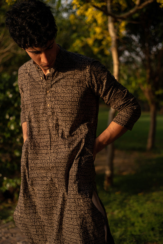 Kachchh Stone Grey Cotton Kurta