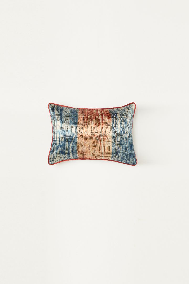 Anhad Red Mashru Ajrakh Rectangle Cushion Cover