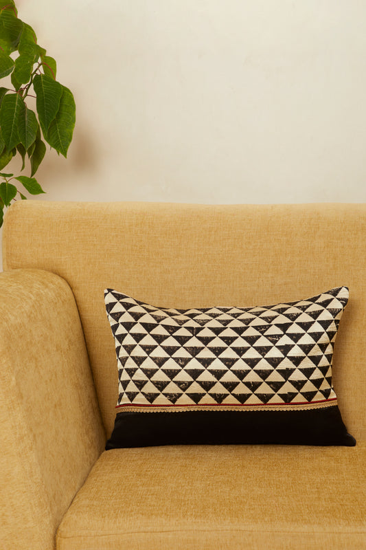 Trikoun Black Mashru Ajrakh Rectangle Cushion Cover