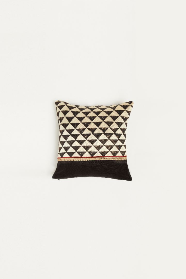 Trikoun Black Mashru Ajrakh Square Cushion Cover