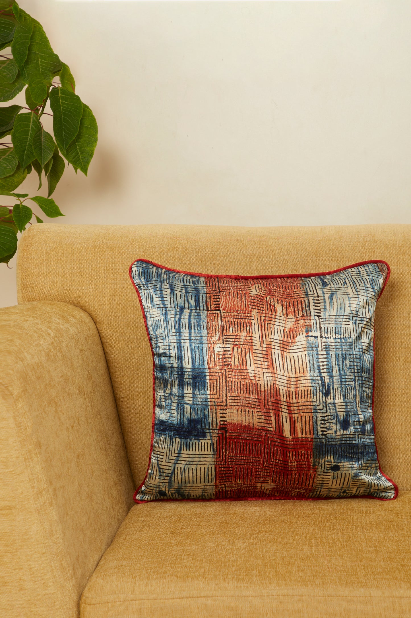 Anhad Red Mashru Ajrakh Square Cushion Cover