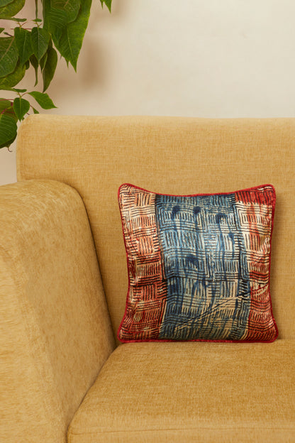 Anhad Blue Mashru Ajrakh Square Cushion Cover