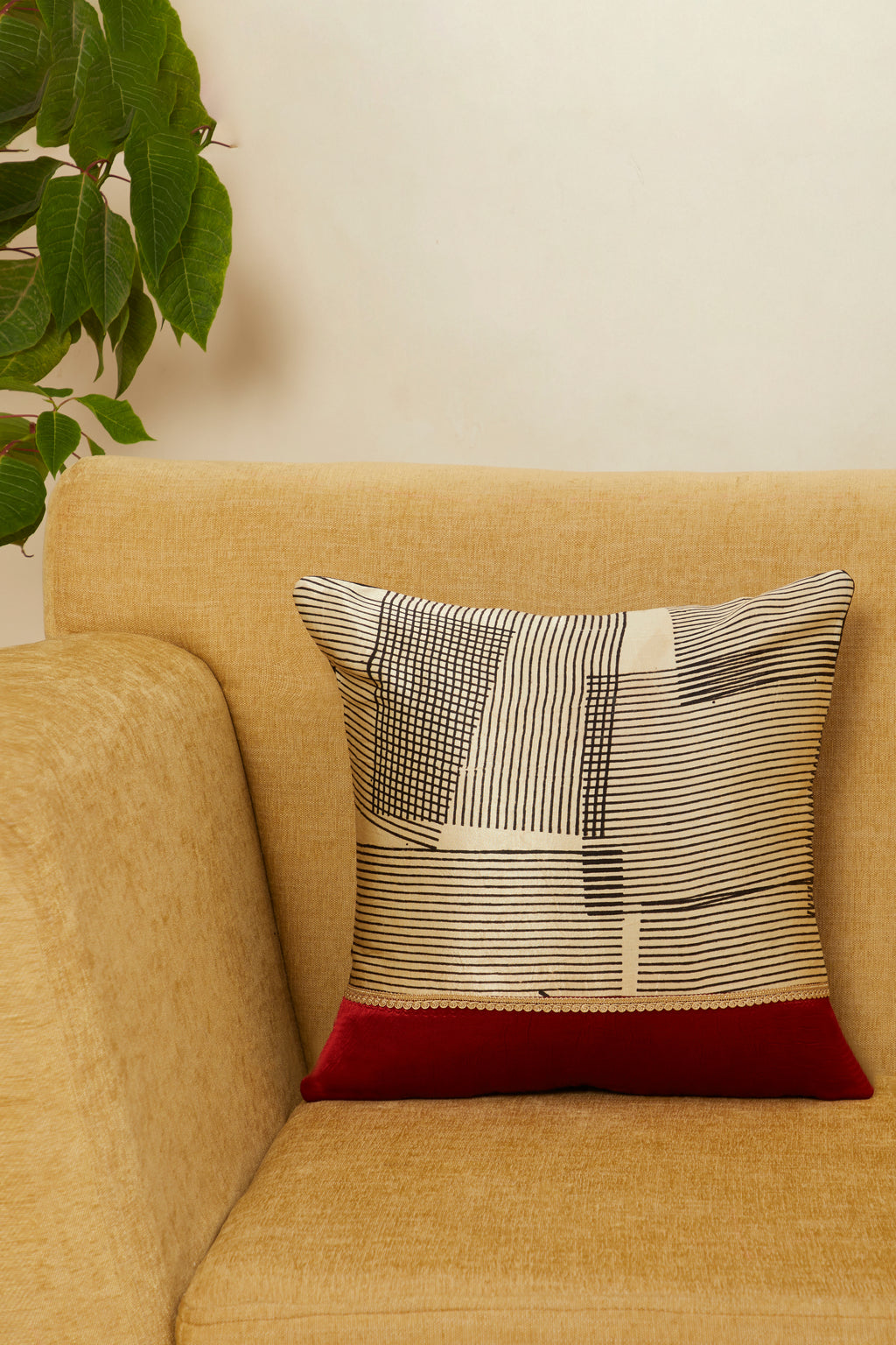 Paheli Red Mashru Ajrakh Square Cushion Cover