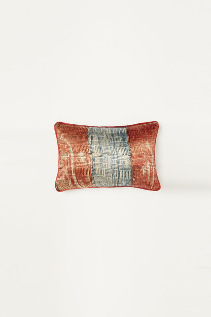 Anhad Blue Mashru Ajrakh Rectangle Cushion Cover