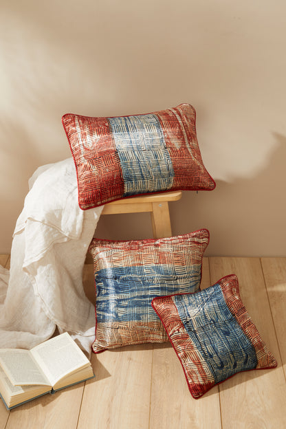 Anhad Blue Mashru Ajrakh Square Cushion Cover