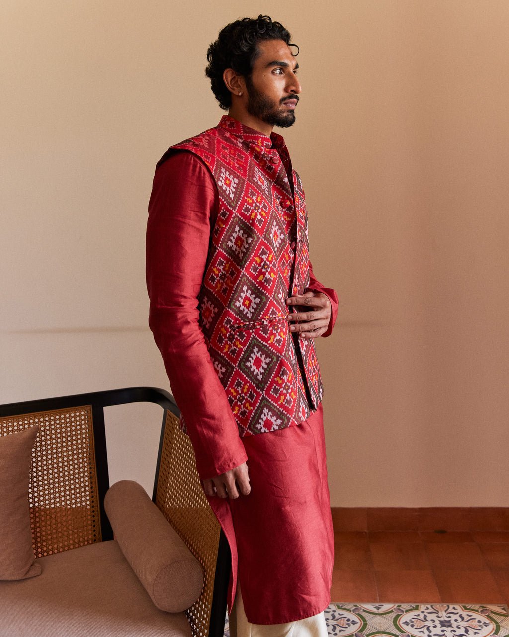 Navratna Patan Patola Dark Red Bandi