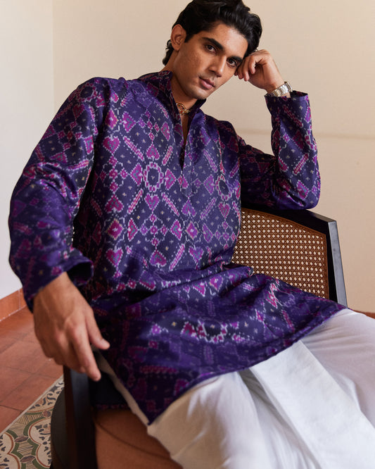 Manek Chowk Patan Patola Blue Kurta