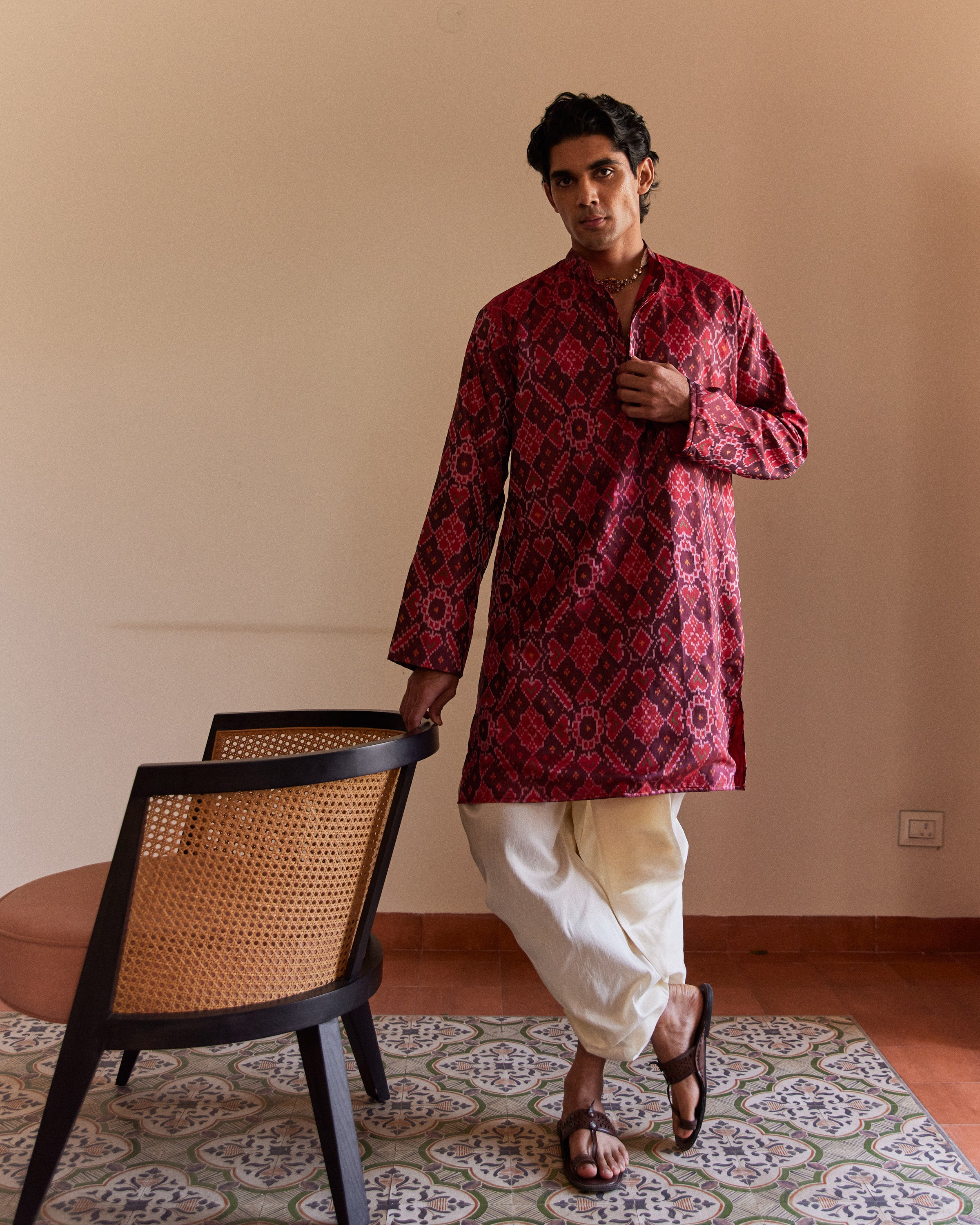 Manek Chowk Patan Patola Maroon Kurta