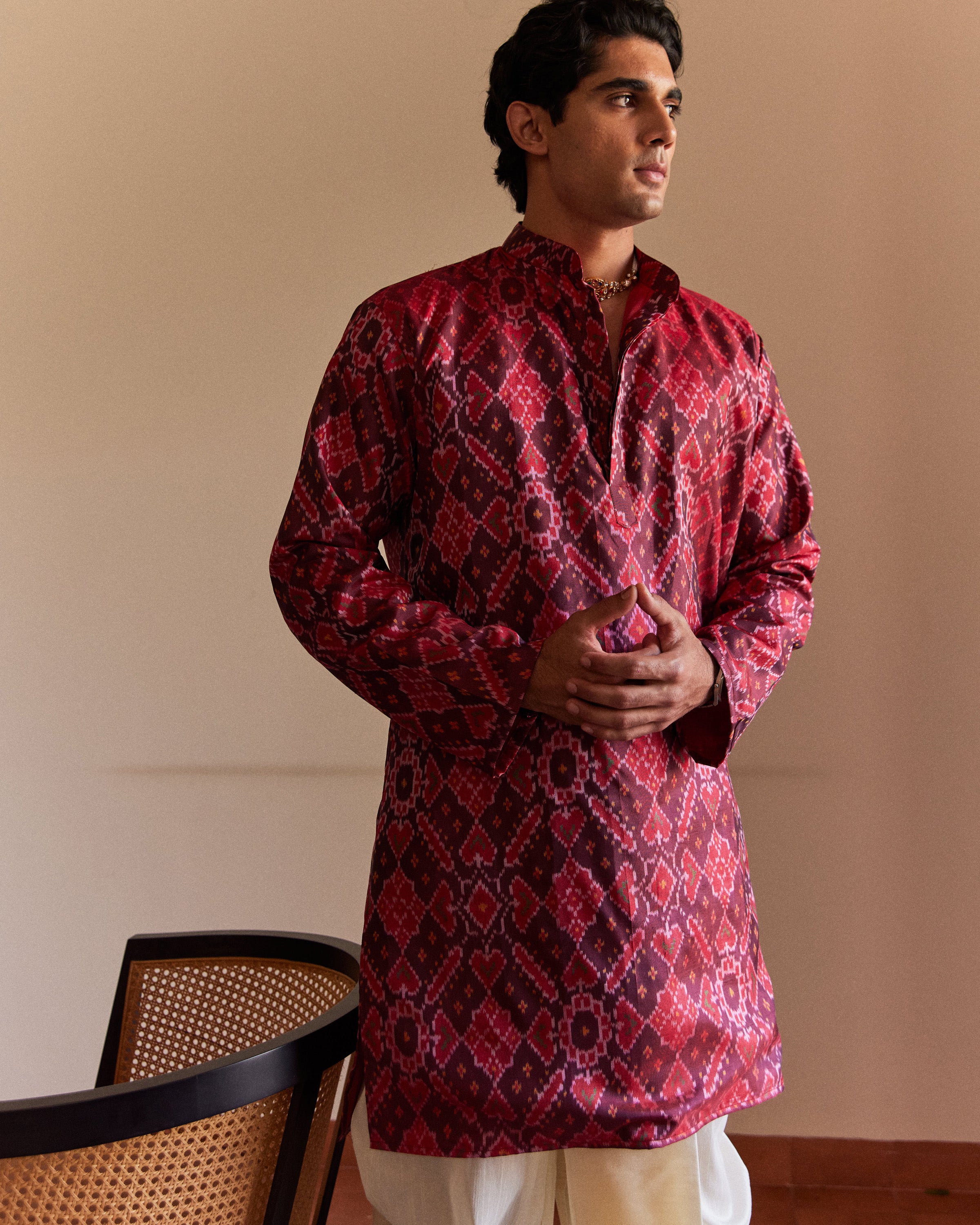 Manek Chowk Patan Patola Maroon Kurta