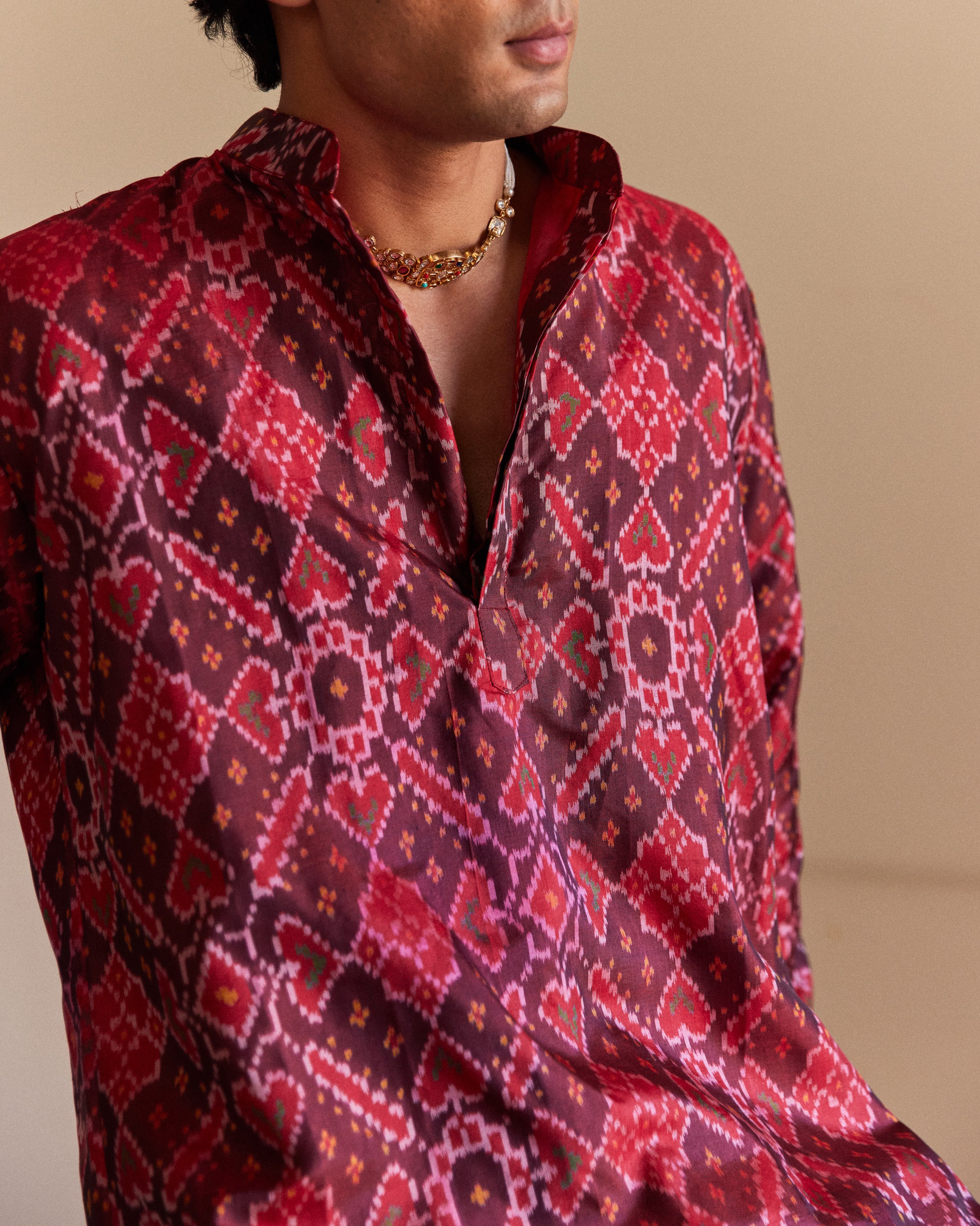 Manek Chowk Patan Patola Maroon Kurta