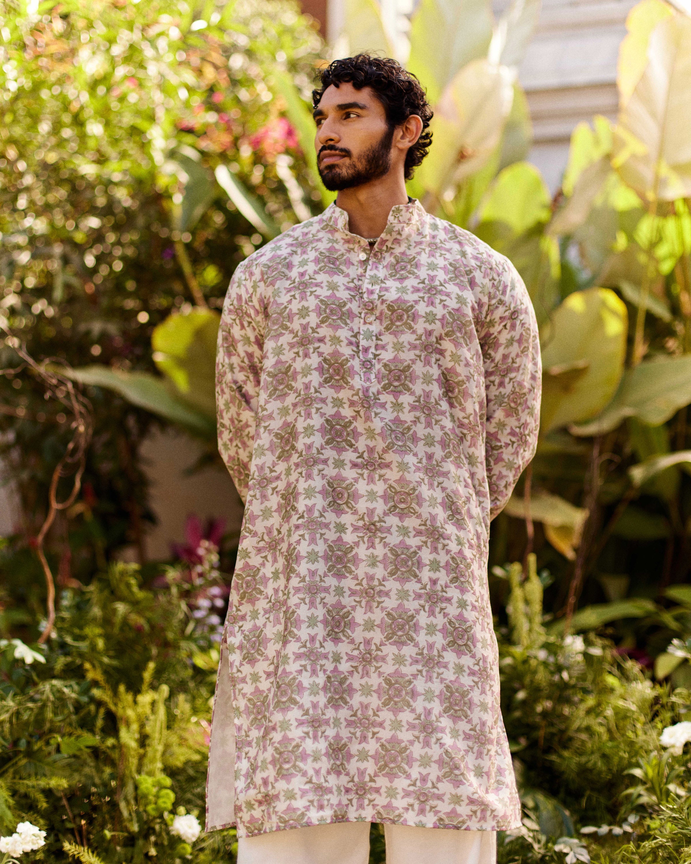 Pink White Varg Jaal kurta