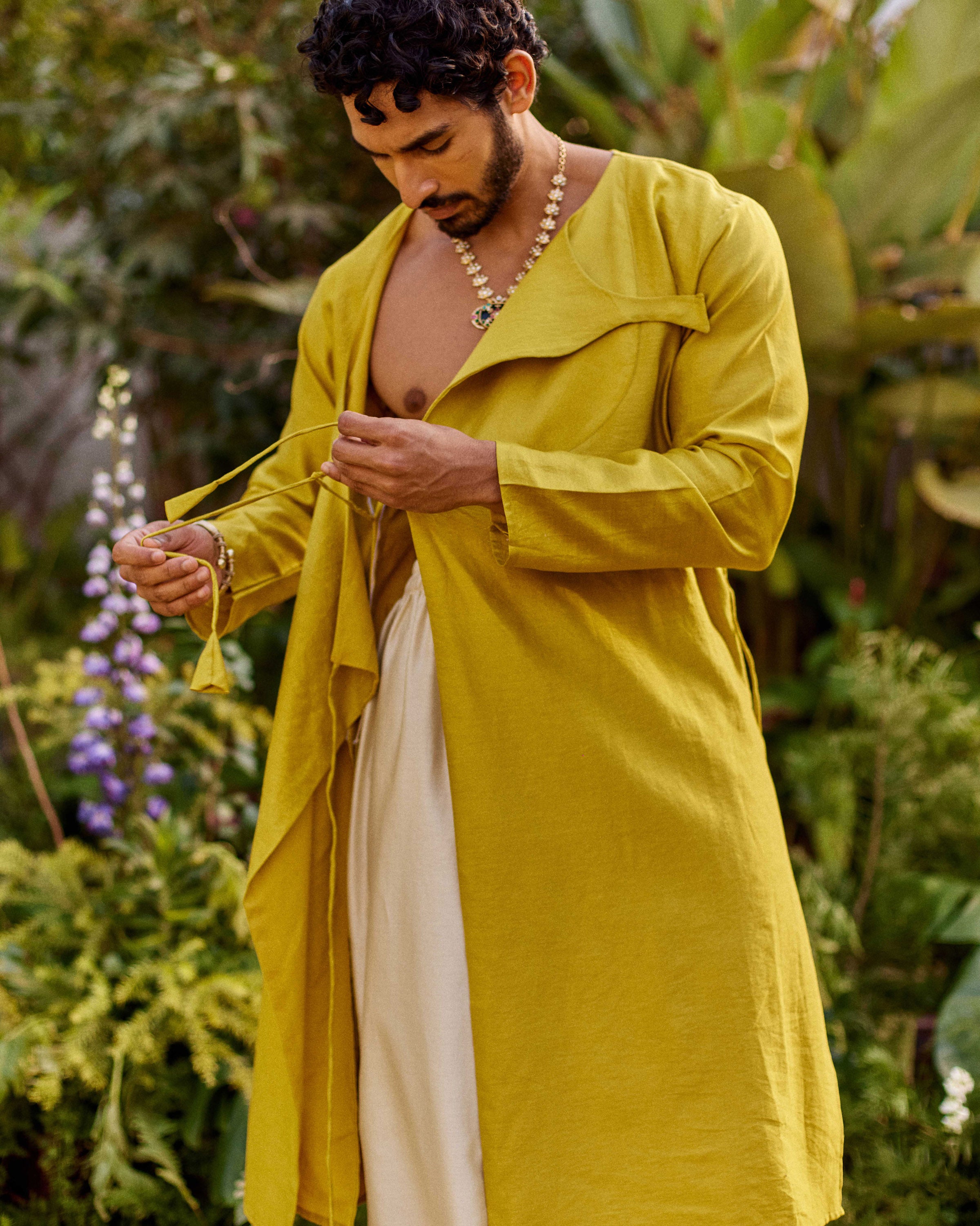 Yellow Pure Chanderi Angrakha (Minimal)