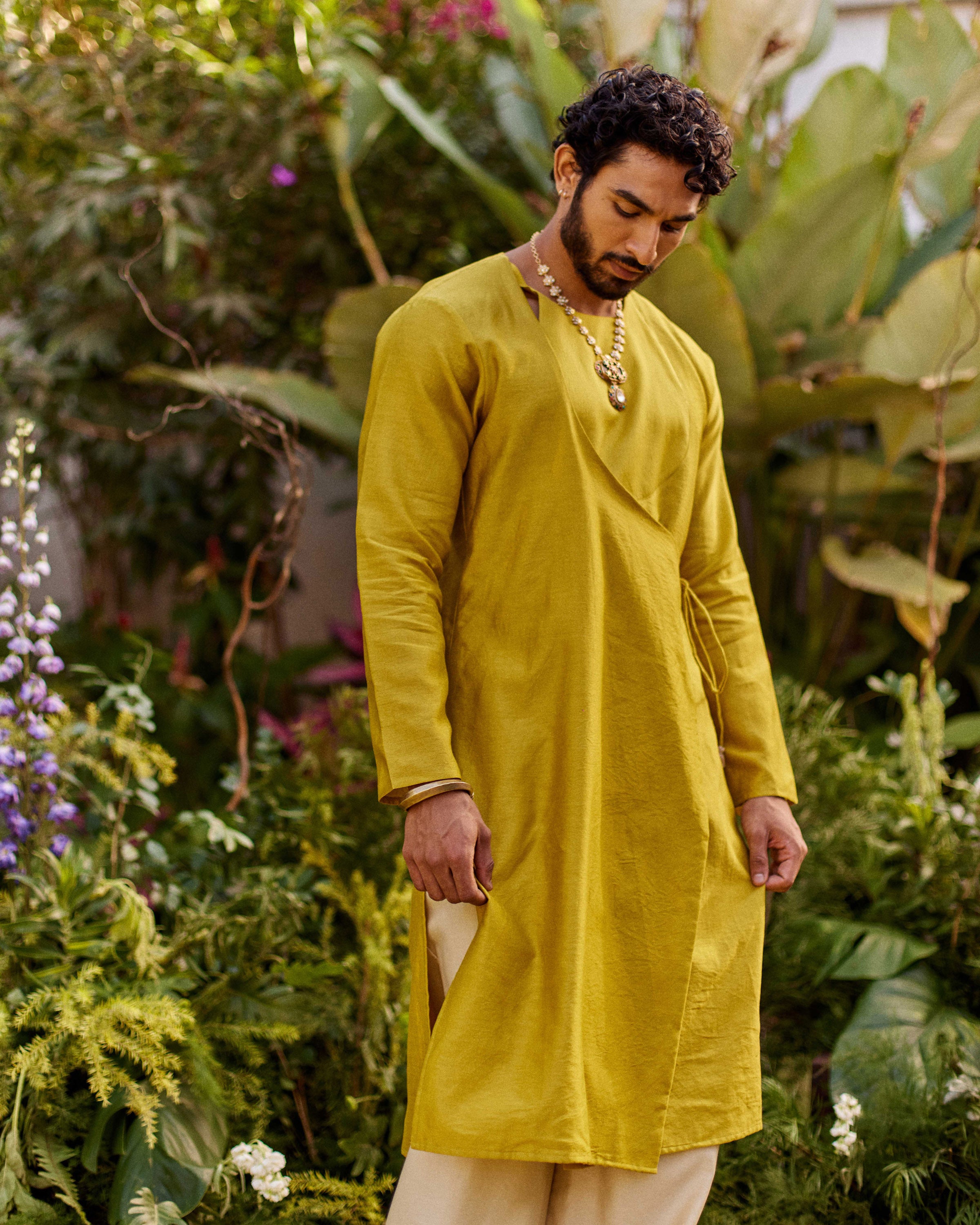 Yellow Pure Chanderi Angrakha (Minimal)