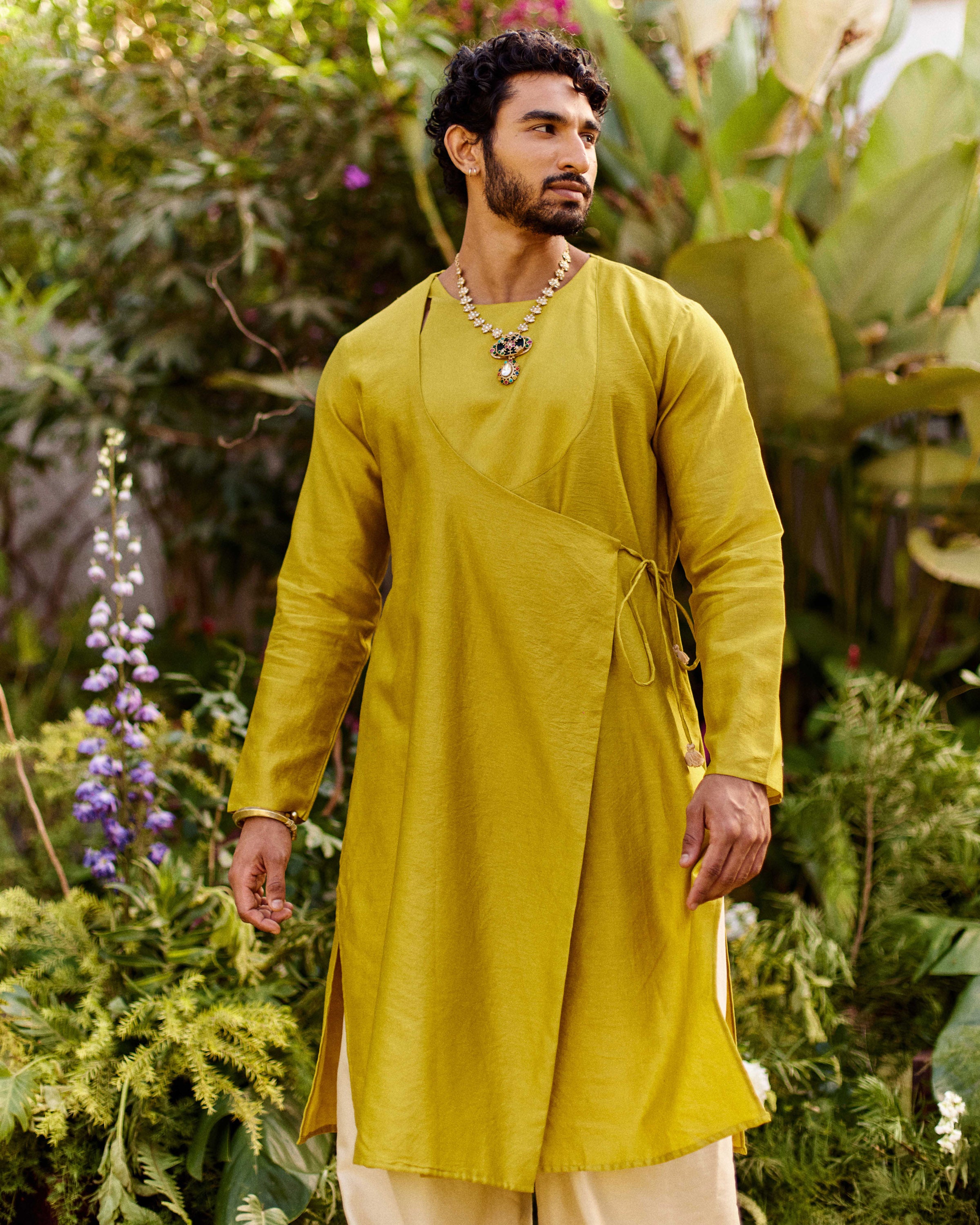 Yellow Pure Chanderi Angrakha (Minimal)