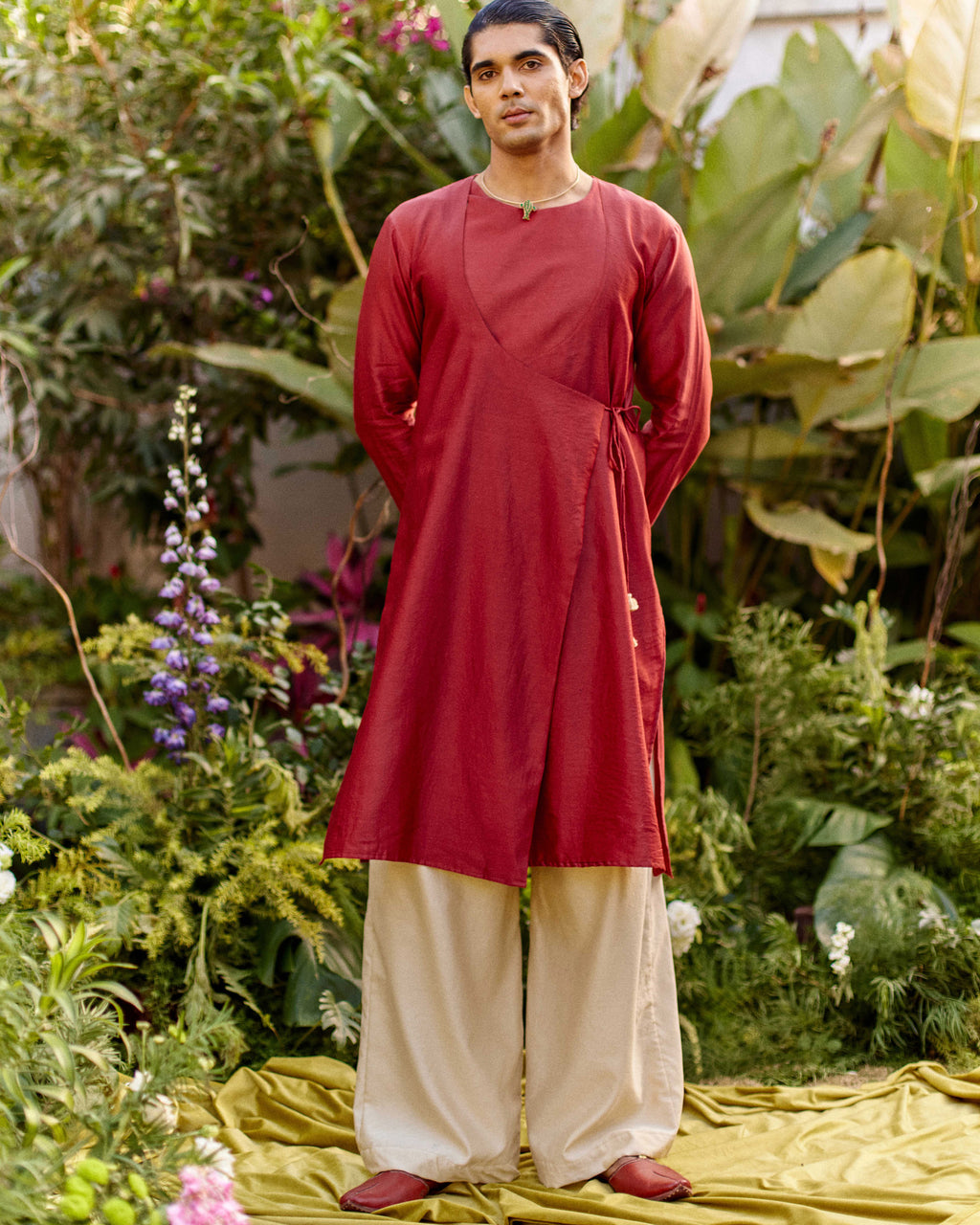 Red Pure Chanderi Angrakha (Minimal)