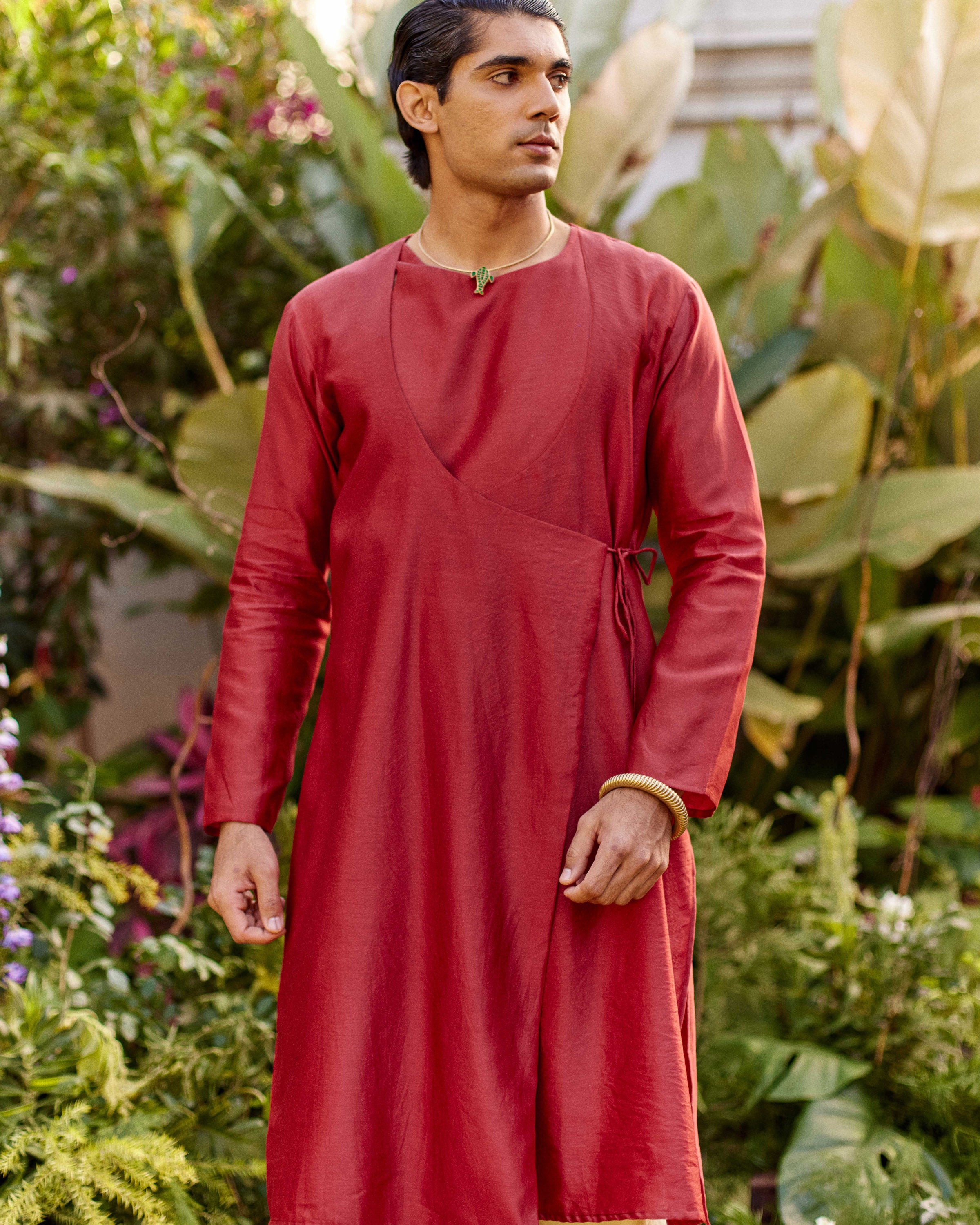 Red Pure Chanderi Angrakha (Minimal)