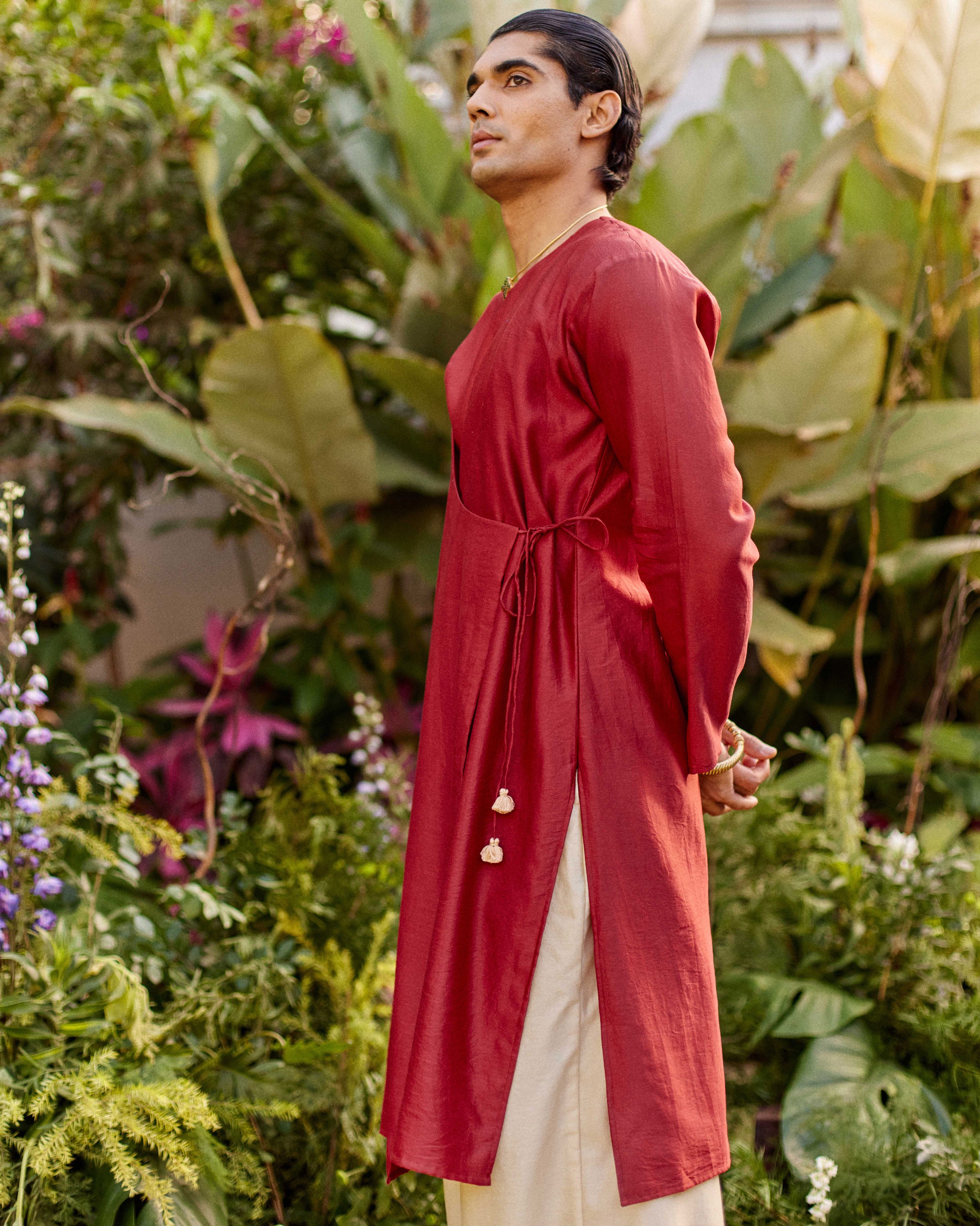 Red Pure Chanderi Angrakha (Minimal)