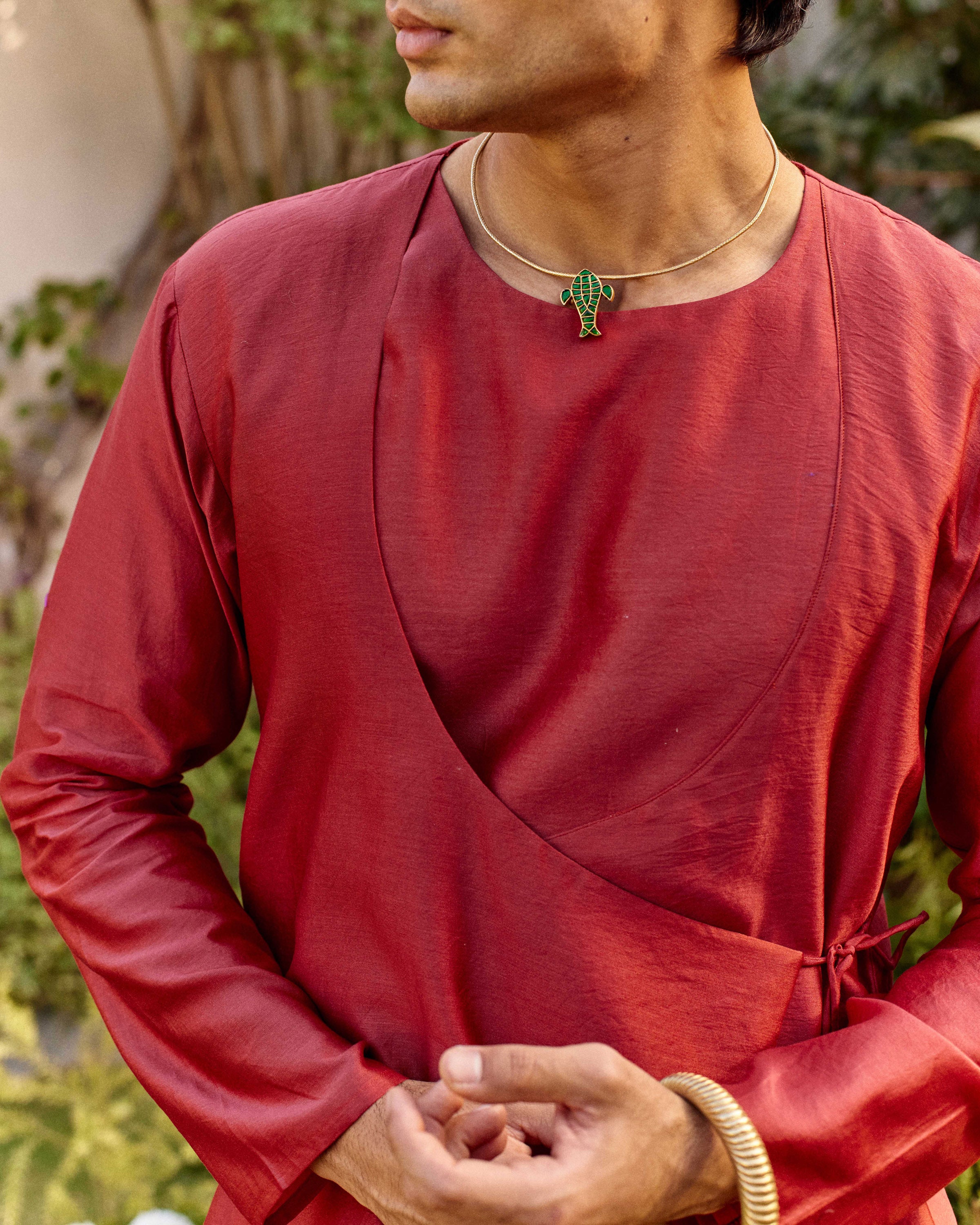 Red Pure Chanderi Angrakha (Minimal)