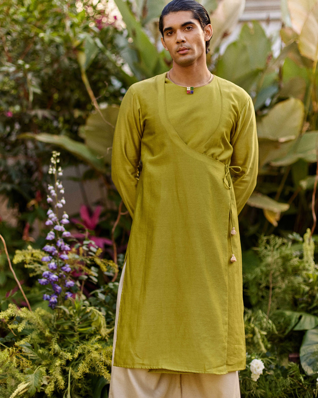 Green Pure Chanderi Angrakha (Minimal)