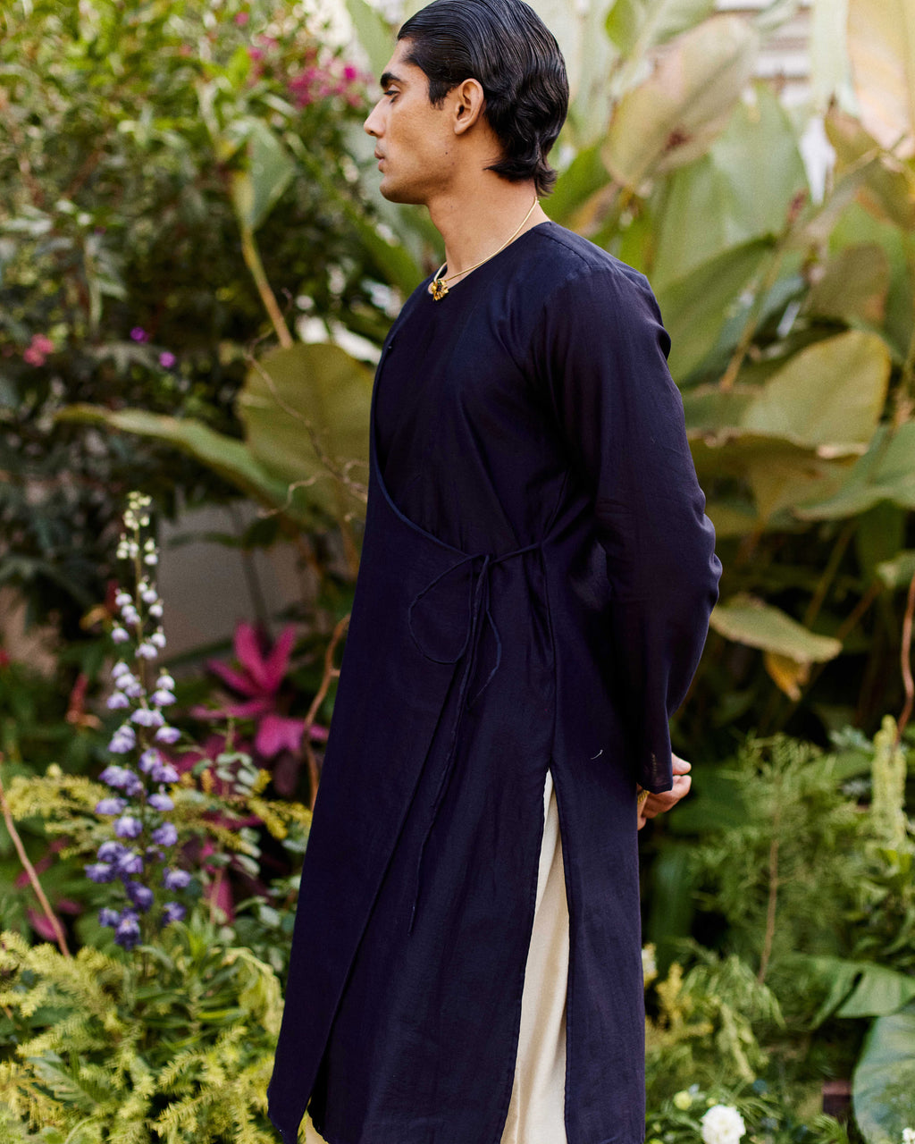Midnight blue black Pure Chanderi Angrakha (Minimal)