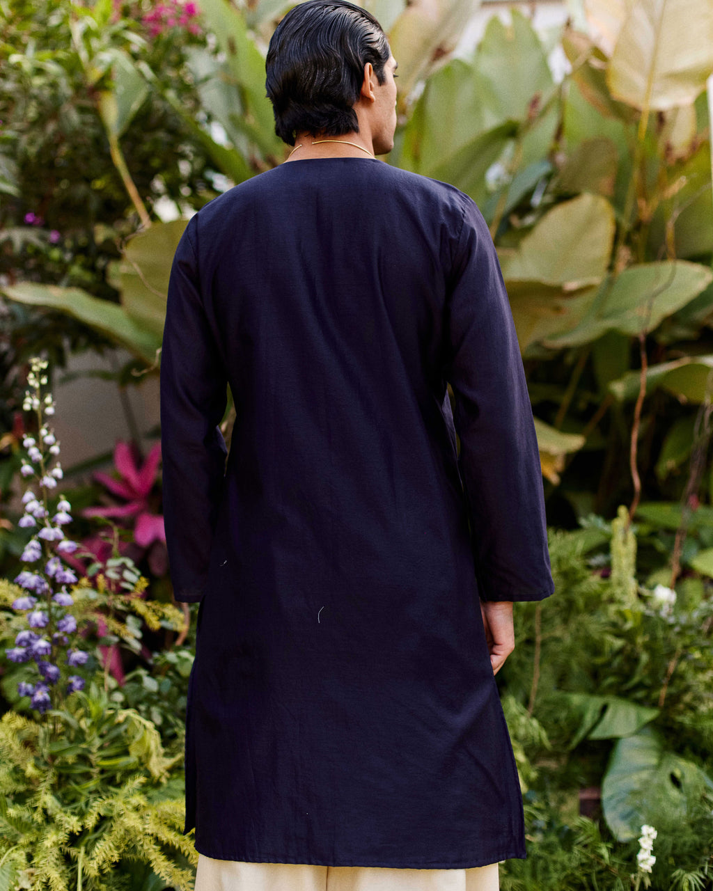 Midnight blue black Pure Chanderi Angrakha (Minimal)