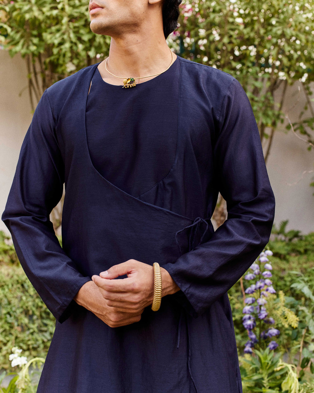 Midnight blue black Pure Chanderi Angrakha (Minimal)