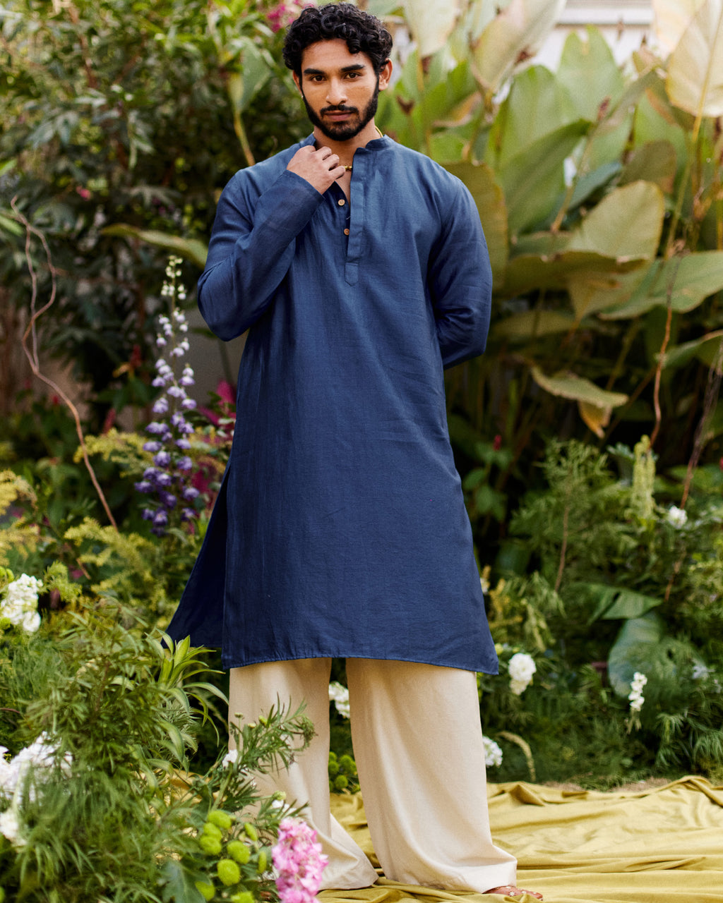Blue Pure Chanderi Men's Kurta