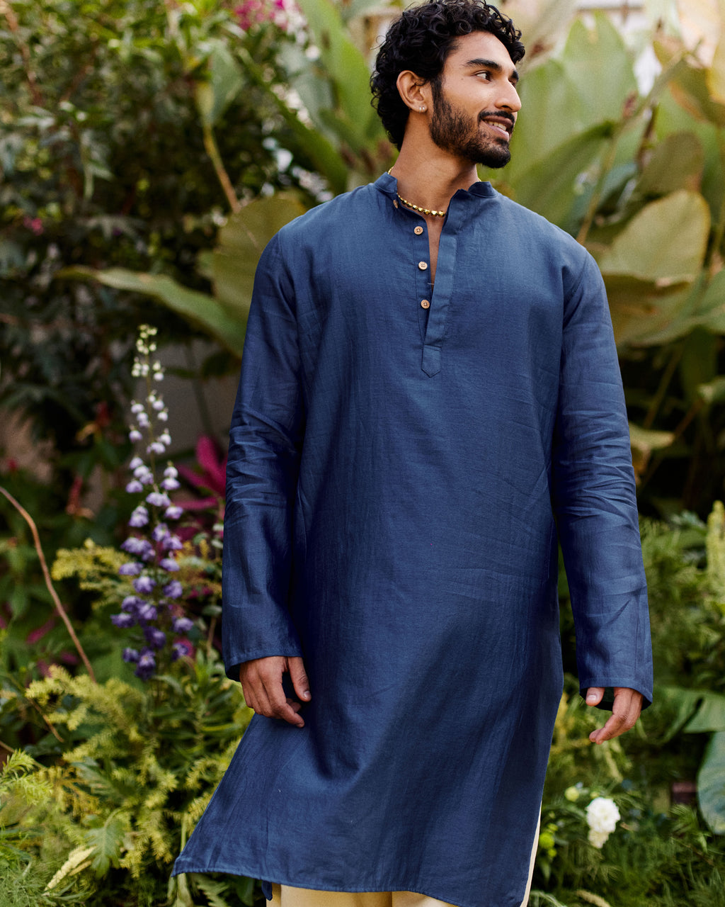 Blue Pure Chanderi Men's Kurta