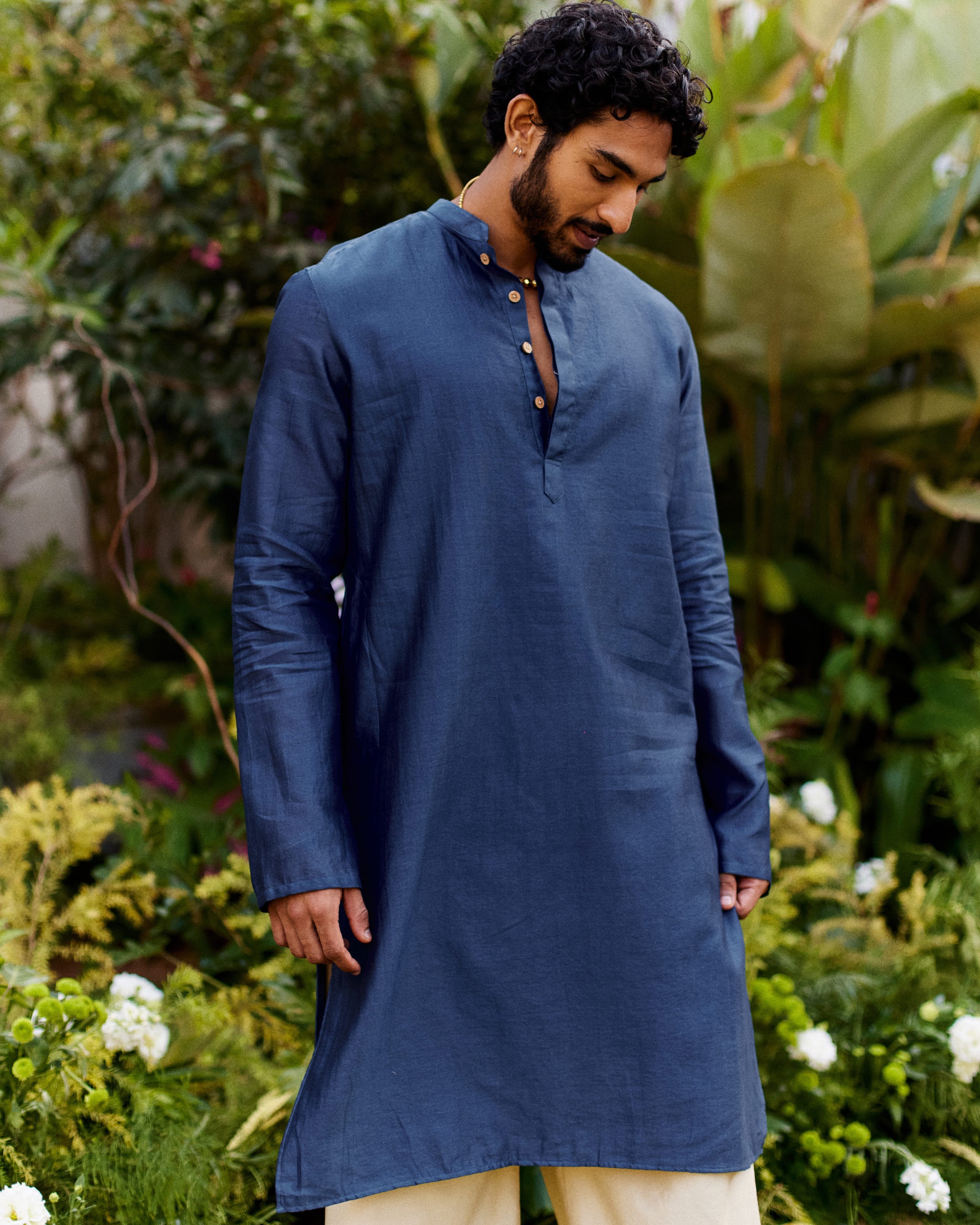 Blue Pure Chanderi Men's Kurta