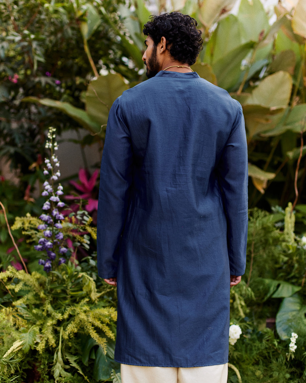 Blue Pure Chanderi Men's Kurta