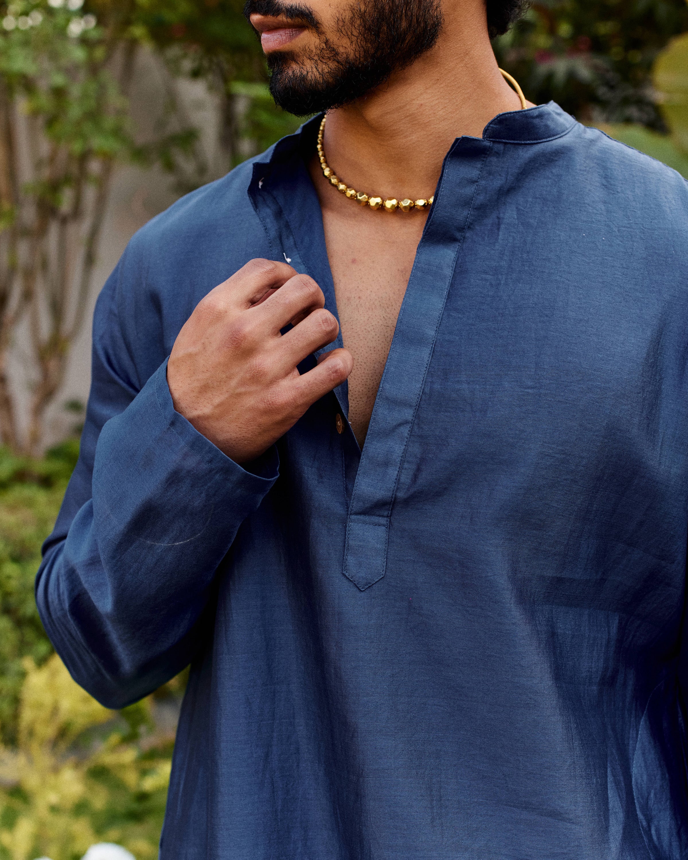 Blue Pure Chanderi Men's Kurta