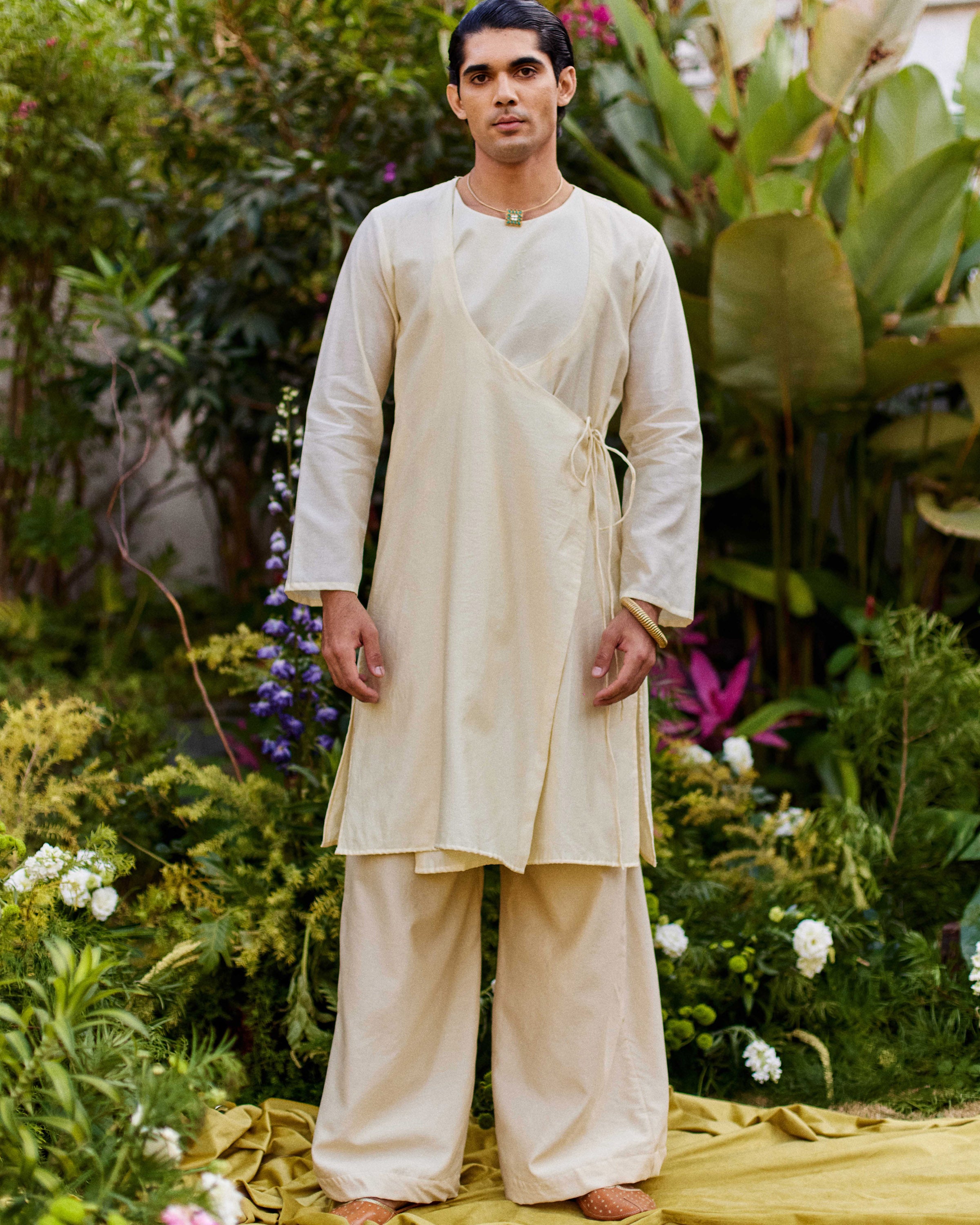 Off White Pure Chanderi Angrakha (Minimal)