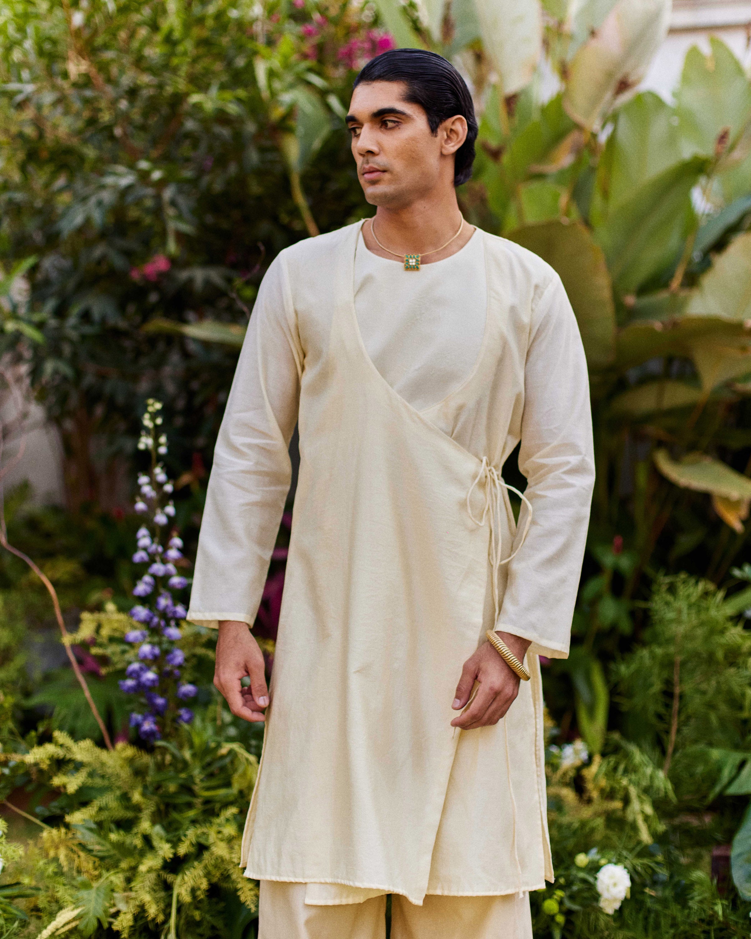 Off White Pure Chanderi Angrakha (Minimal)