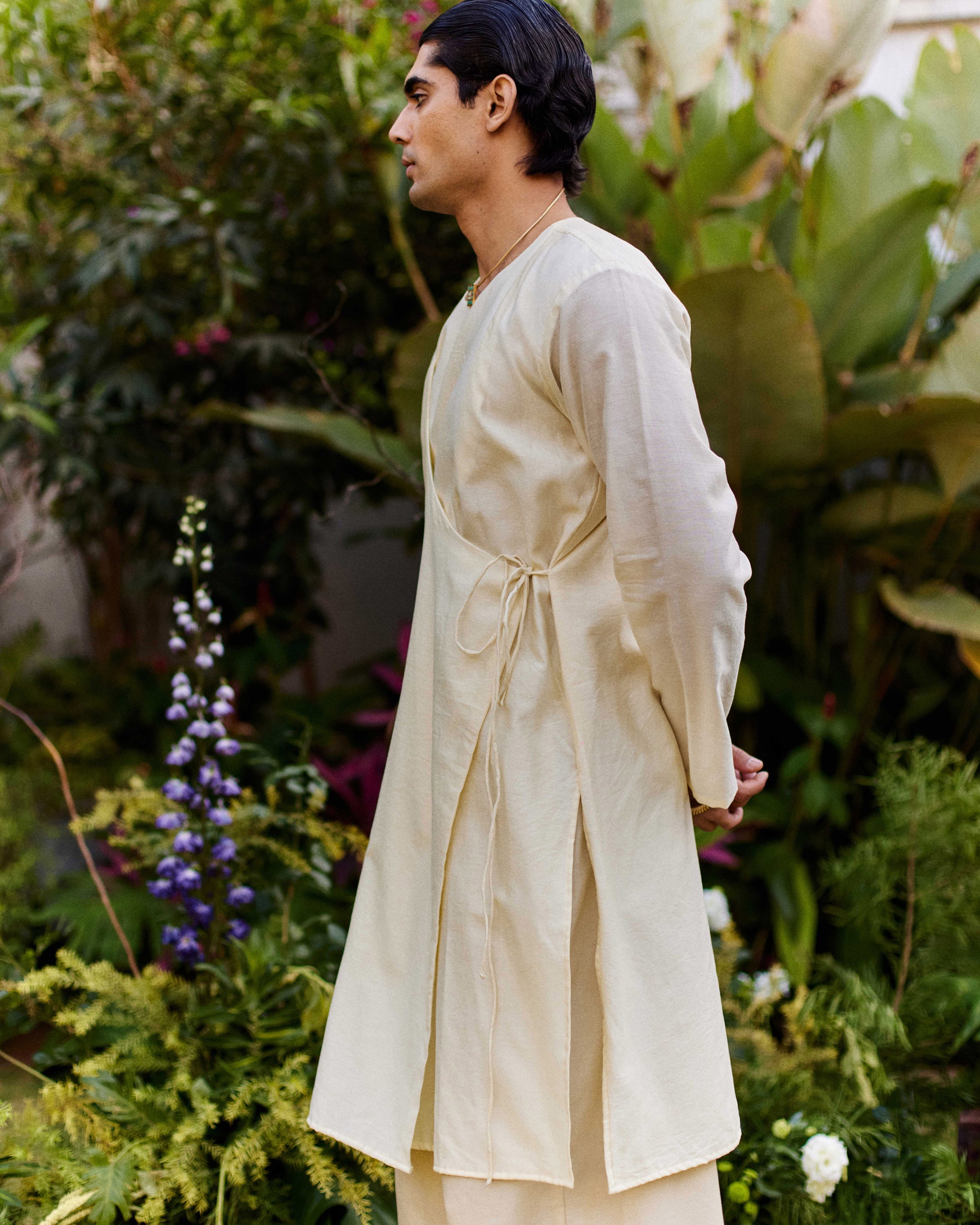 Off White Pure Chanderi Angrakha (Minimal)