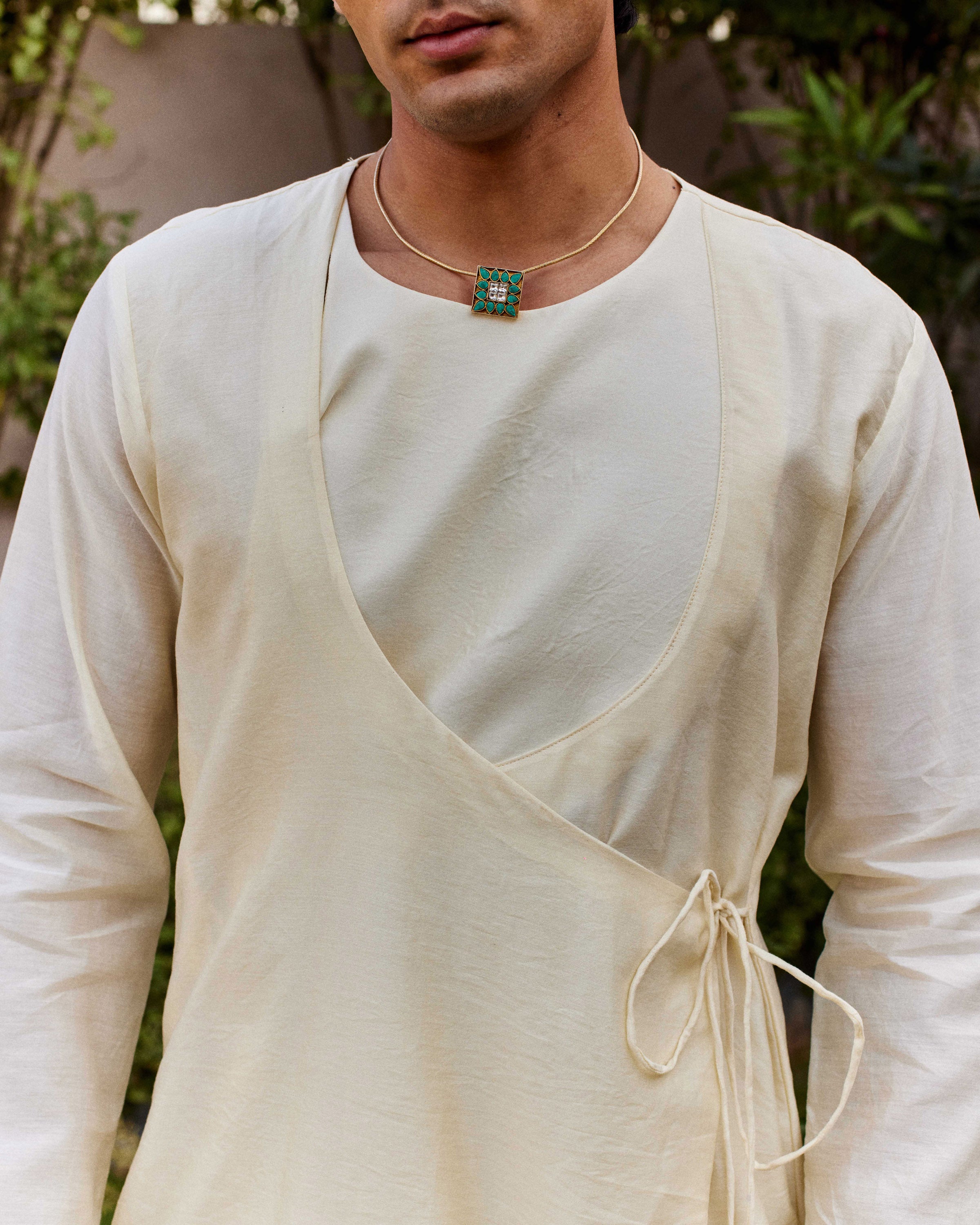 Off White Pure Chanderi Angrakha (Minimal)