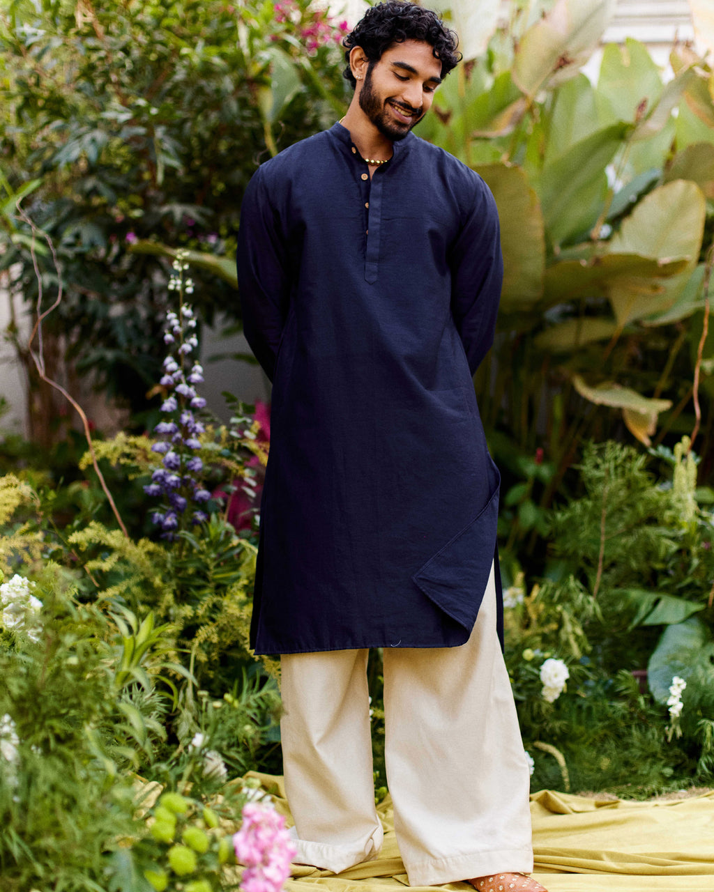 Midnight Blue black Pure Chanderi  Men's Kurta