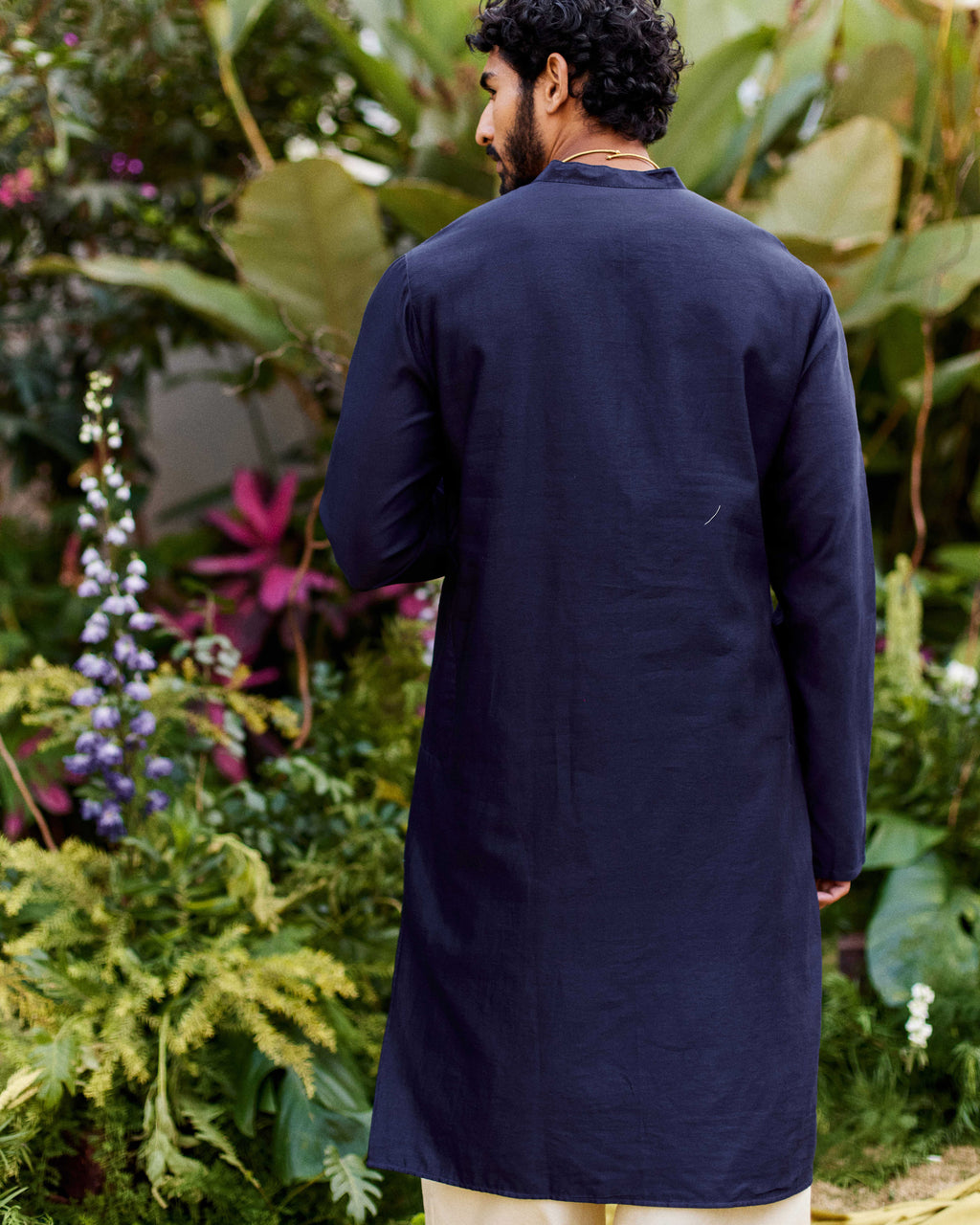 Midnight Blue black Pure Chanderi  Men's Kurta