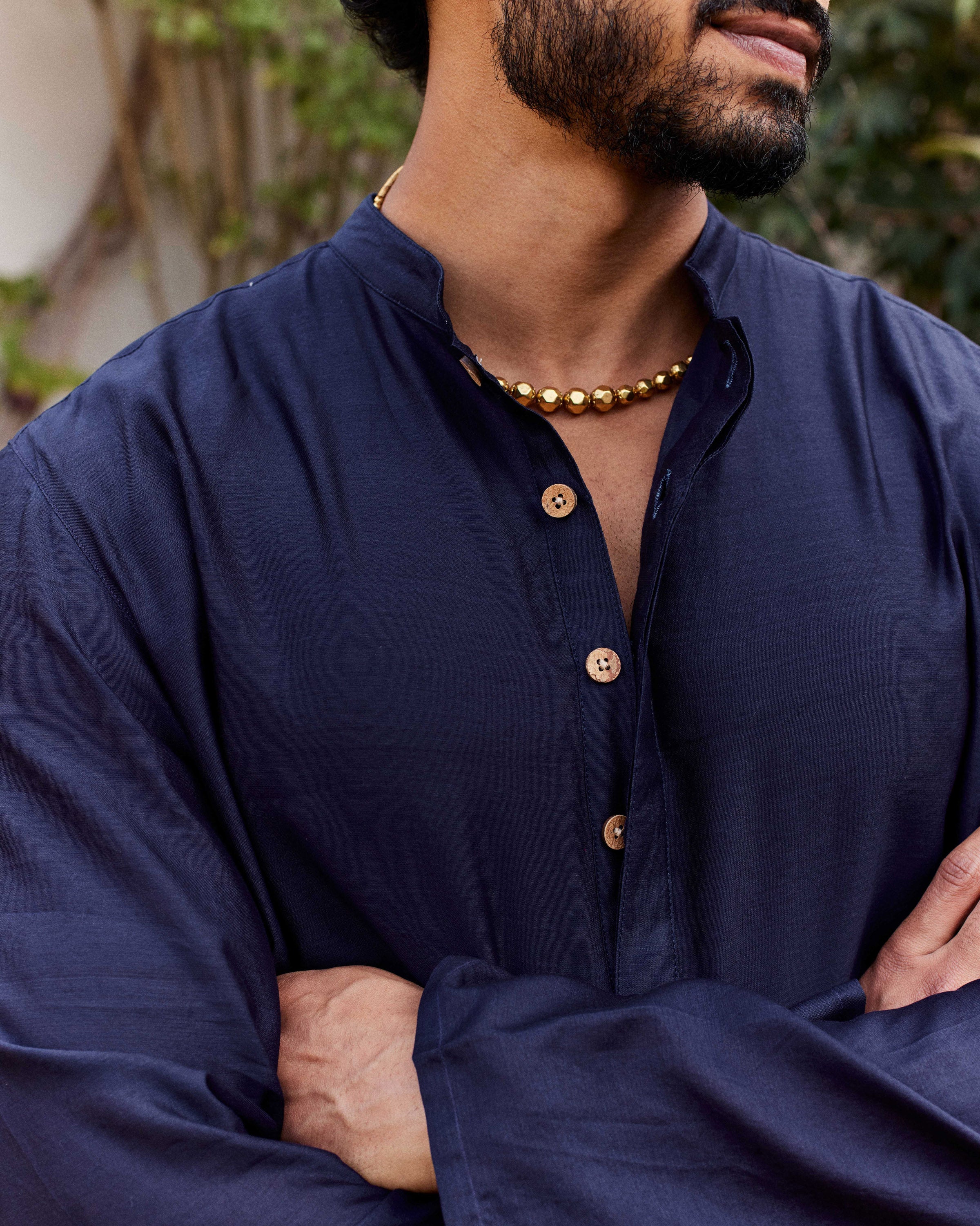 Midnight Blue black Pure Chanderi  Men's Kurta