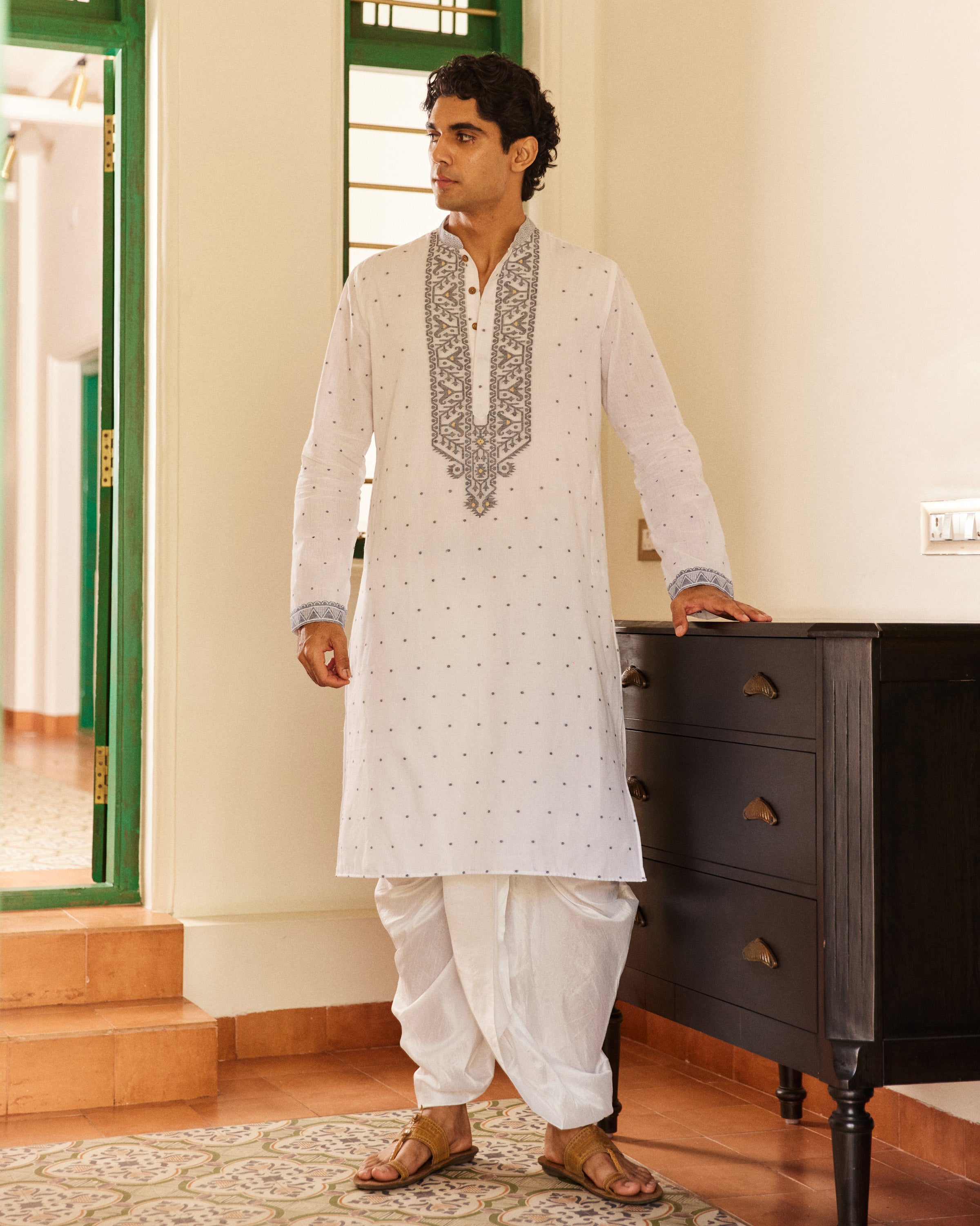 Sada Kalo Jamdani  Kurta