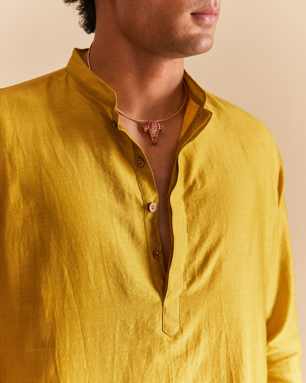 Yellow Pure Chanderi  Men's Kurta