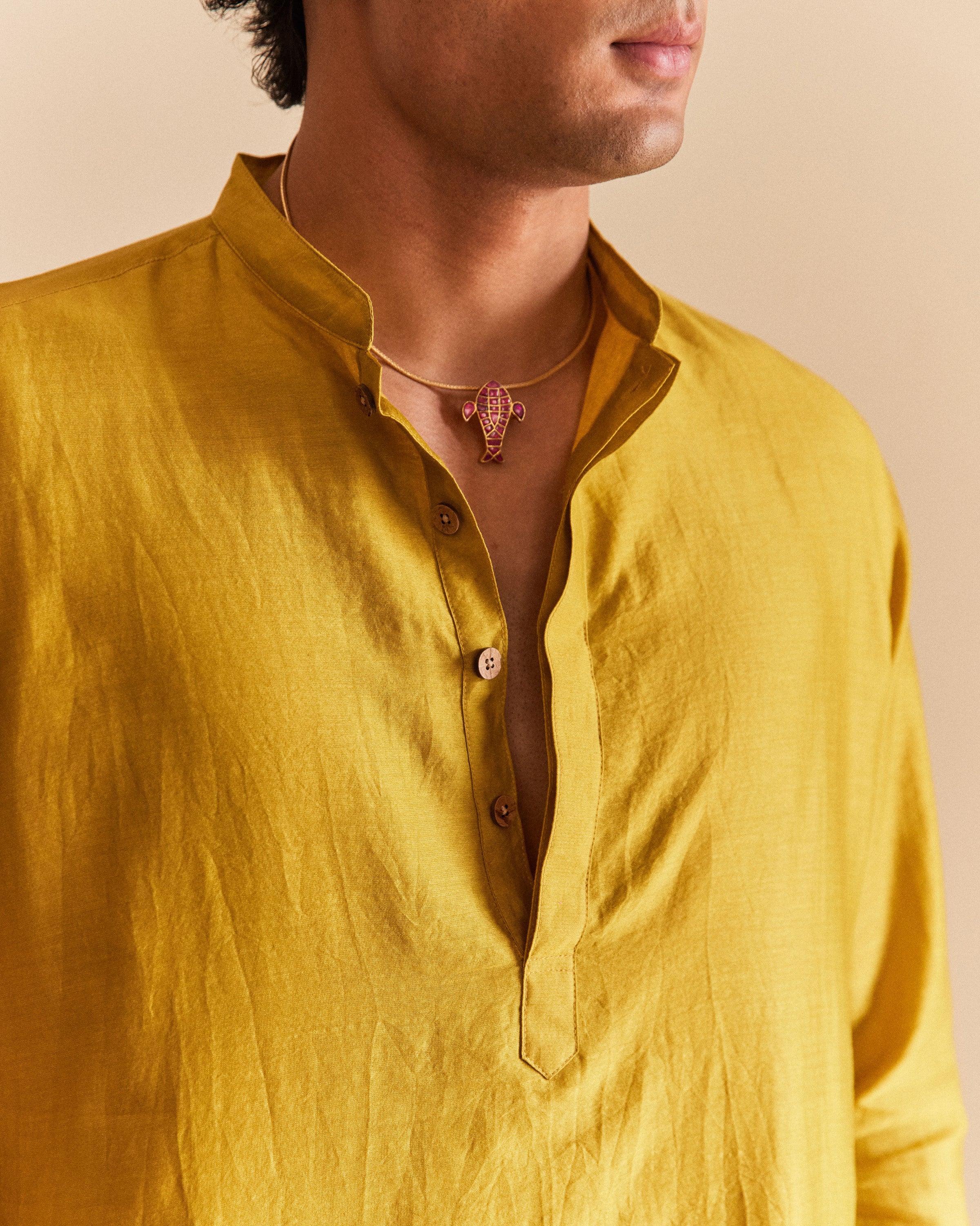 Yellow Pure Chanderi  Men's Kurta