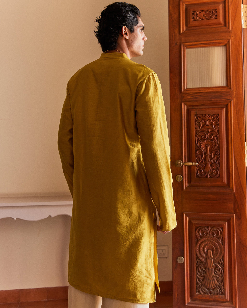Yellow Pure Chanderi  Men's Kurta